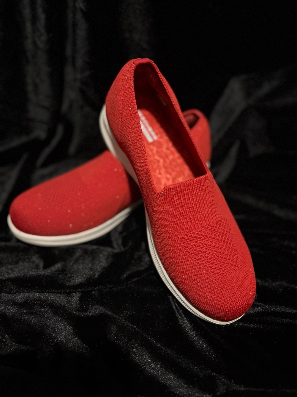 Skechers Red Slip-On Knit Sneakers with White Sole